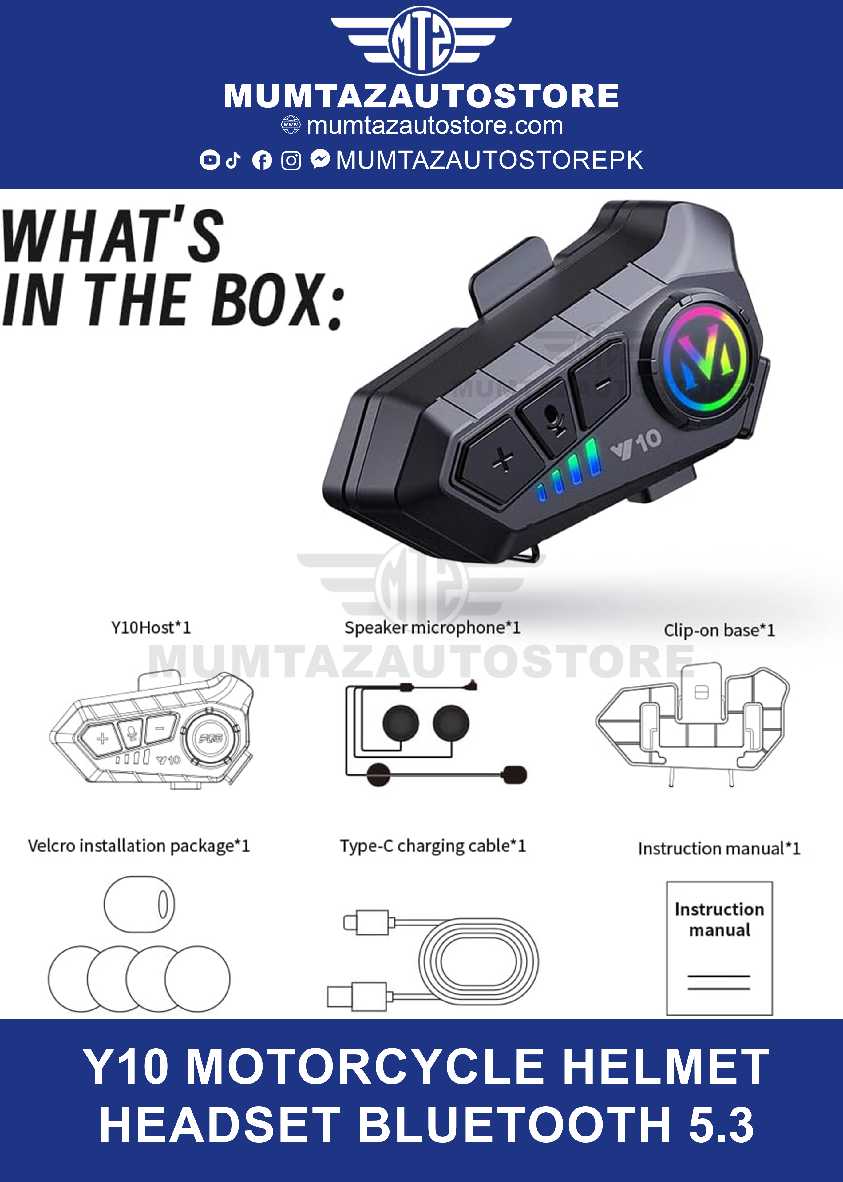 Y10 Motorcycle Helmet Headset Bluetooth 5.3 Motorcycle Wireless Hands-free Talking Headset Waterproof Motorcycle Earphone (Hard Mic)