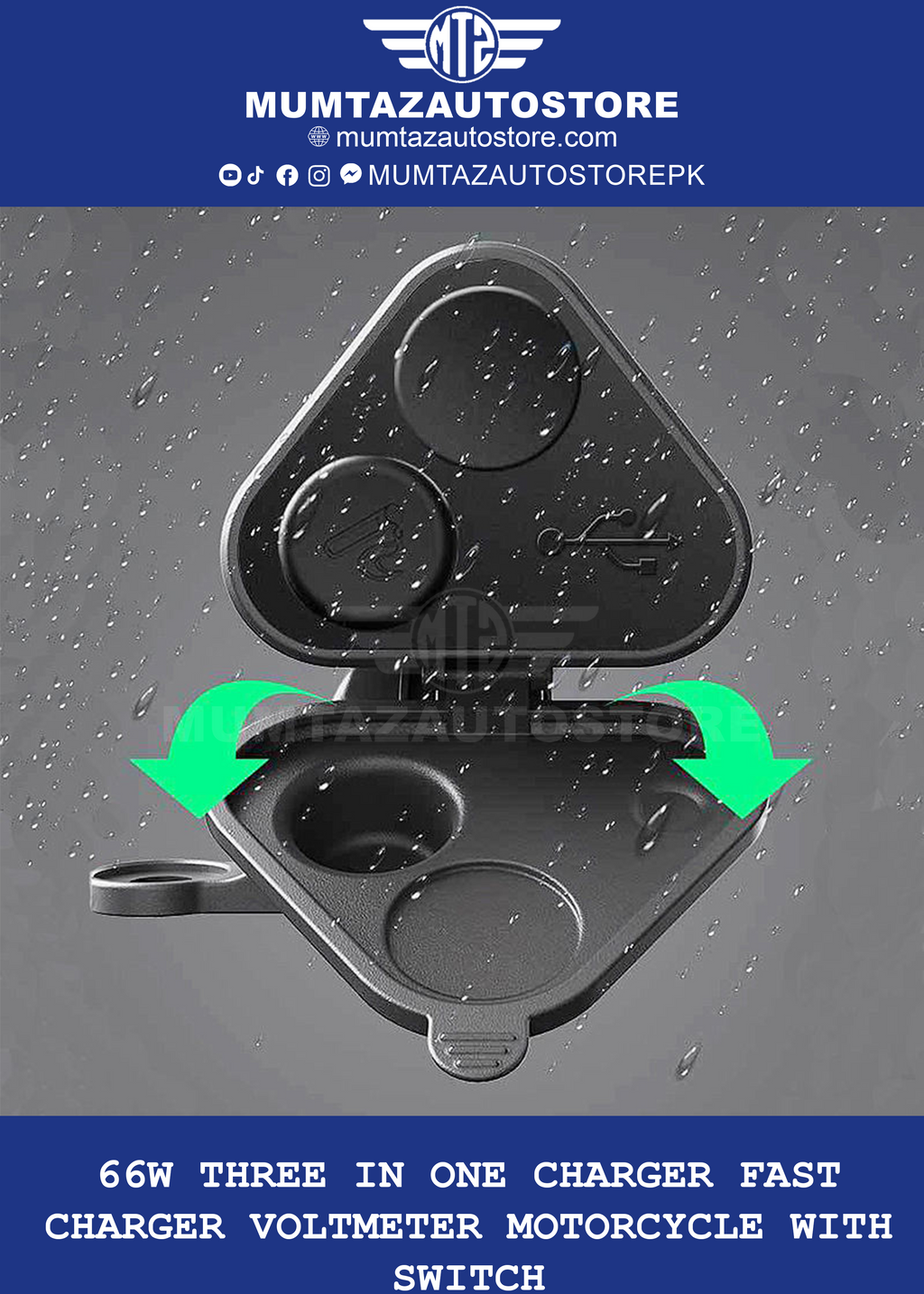 66W Three in One Charger Fast Charger Voltmeter Motorcycle with Switch