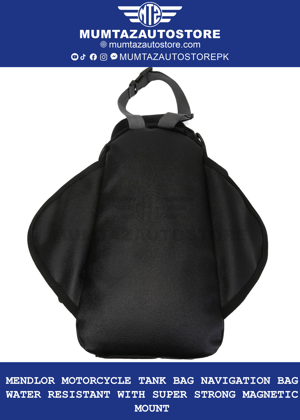 MENDLOR Motorcycle Tank Bag Navigation Bag Water Resistant with Super Strong Magnetic Mount Black Big 14.1"L x 7.48"W x 3.15"H 4L