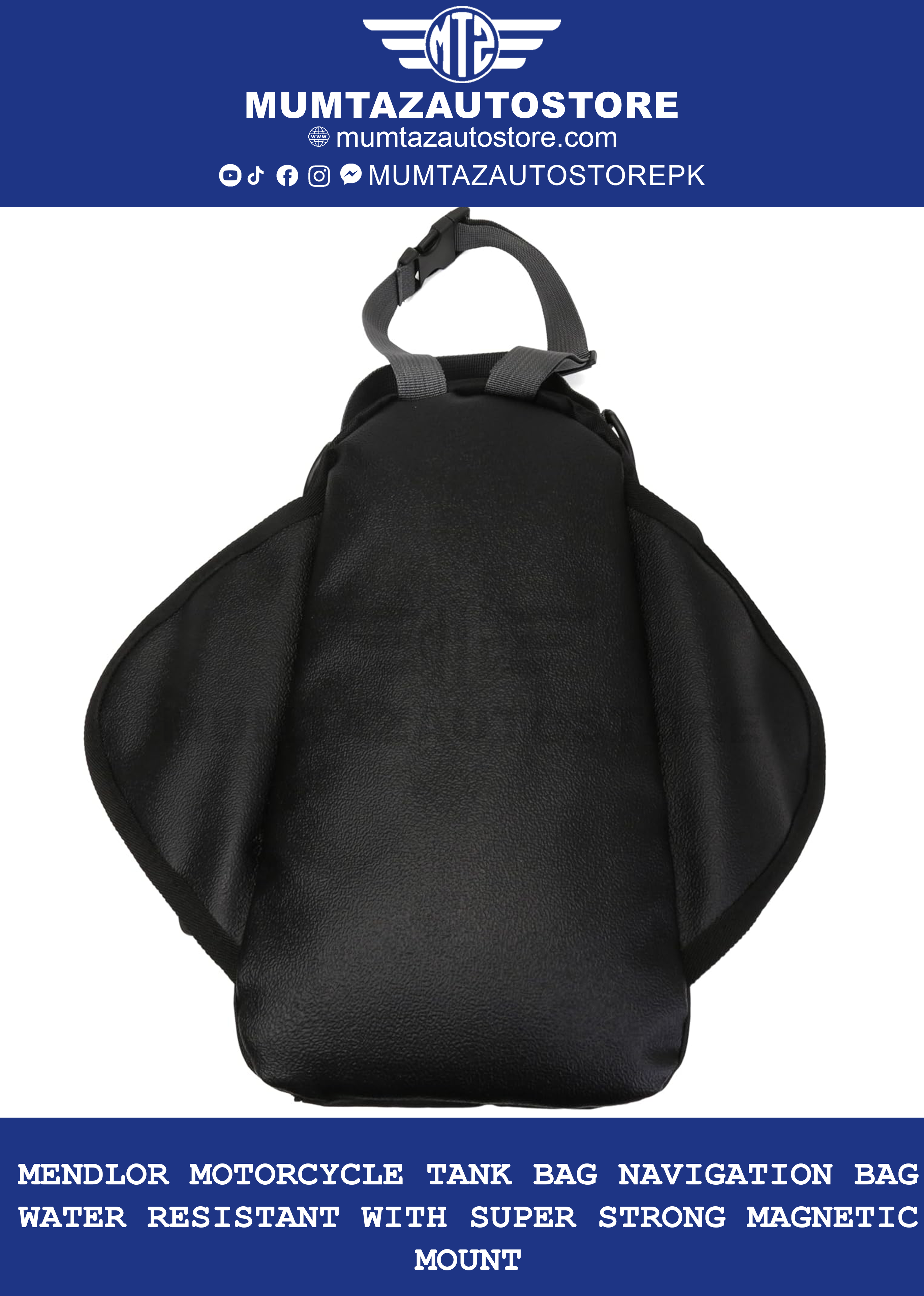 MENDLOR Motorcycle Tank Bag Navigation Bag Water Resistant with Super Strong Magnetic Mount Black Big 14.1"L x 7.48"W x 3.15"H 4L