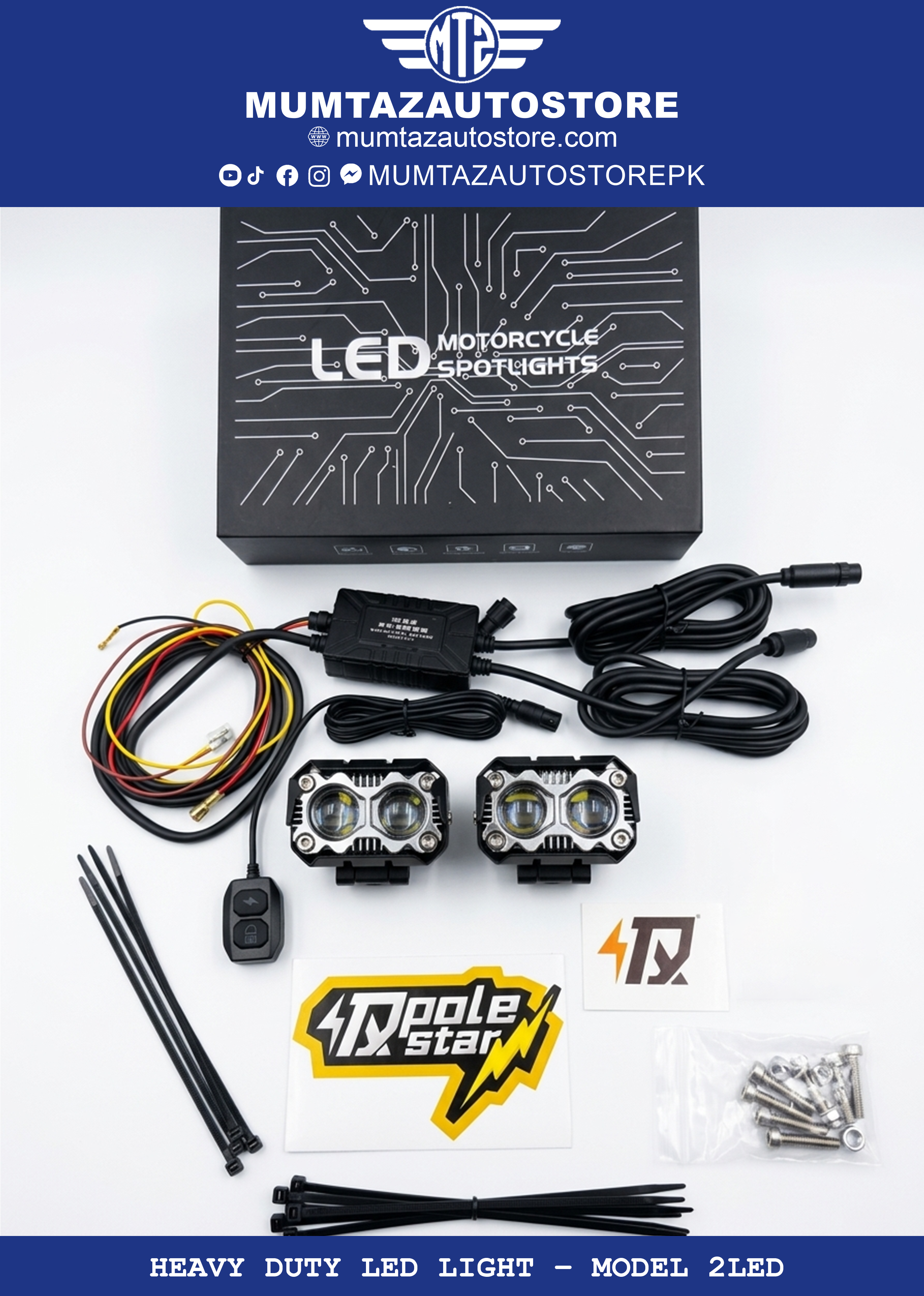 Super Bright Heavy Duty Motorcycle LED Light – Model 2 LED | High Power Night Riding Spotlight