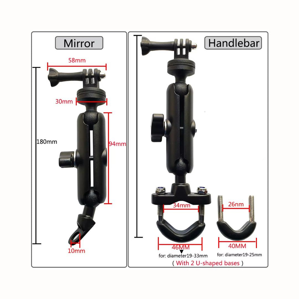 9cm Connecting Rod 20mm Ball Head Motorcycle Handlebar Fixed Mount Holder with Tripod Adapter & Screw for Action Cameras