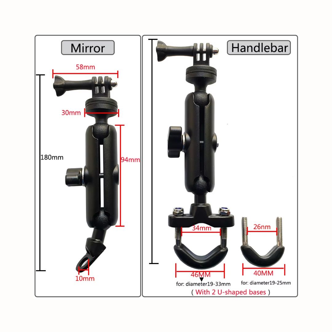 9cm Connecting Rod 20mm Ball Head Motorcycle Handlebar Fixed Mount Holder with Tripod Adapter & Screw for Action Cameras