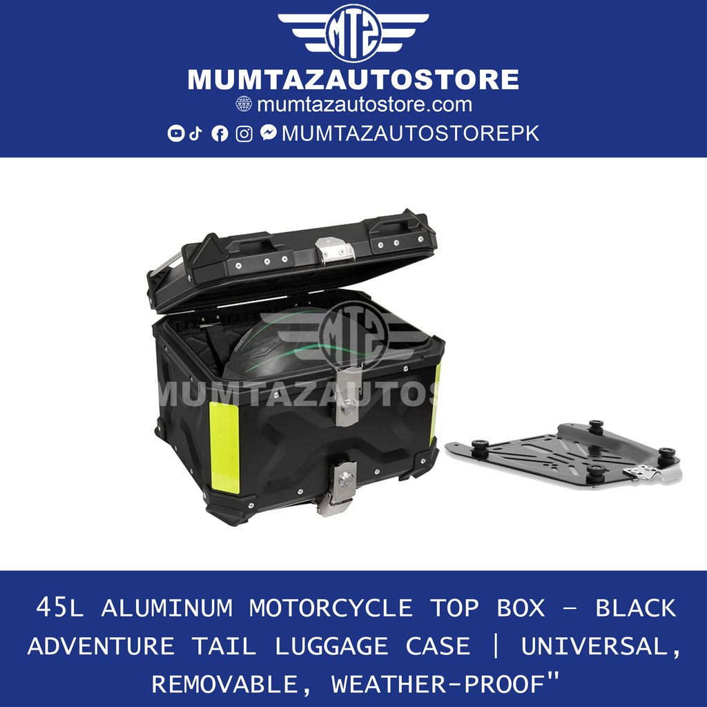Aluminum Motorcycle Tail Box 45L – Detachable Rear Luggage Trunk Top Case for Storage