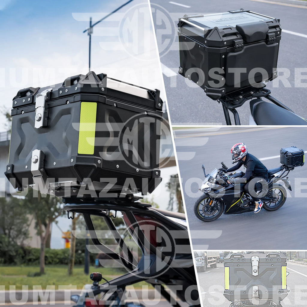 Aluminum Motorcycle Tail Box 45L – Detachable Rear Luggage Trunk Top Case for Storage