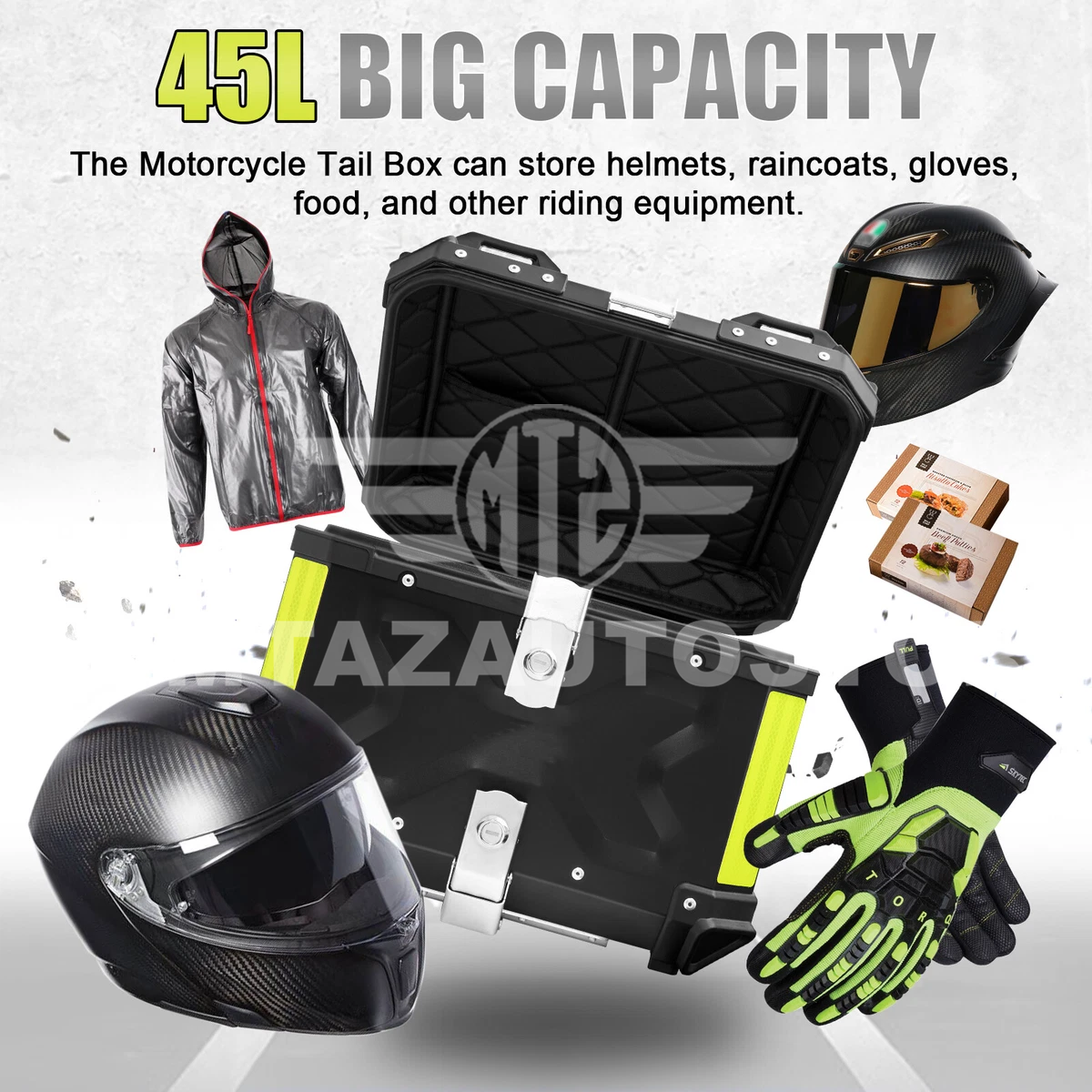 Aluminum Motorcycle Tail Box 45L – Detachable Rear Luggage Trunk Top Case for Storage
