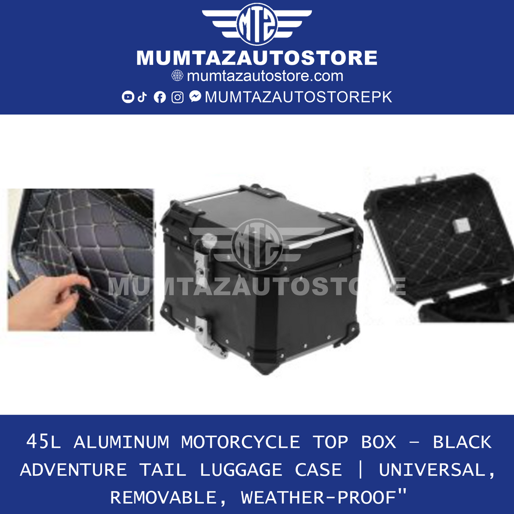 Aluminum Motorcycle Tail Box 45L – Detachable Rear Luggage Trunk Top Case for Storage