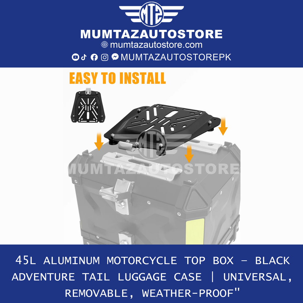 Aluminum Motorcycle Tail Box 45L – Detachable Rear Luggage Trunk Top Case for Storage