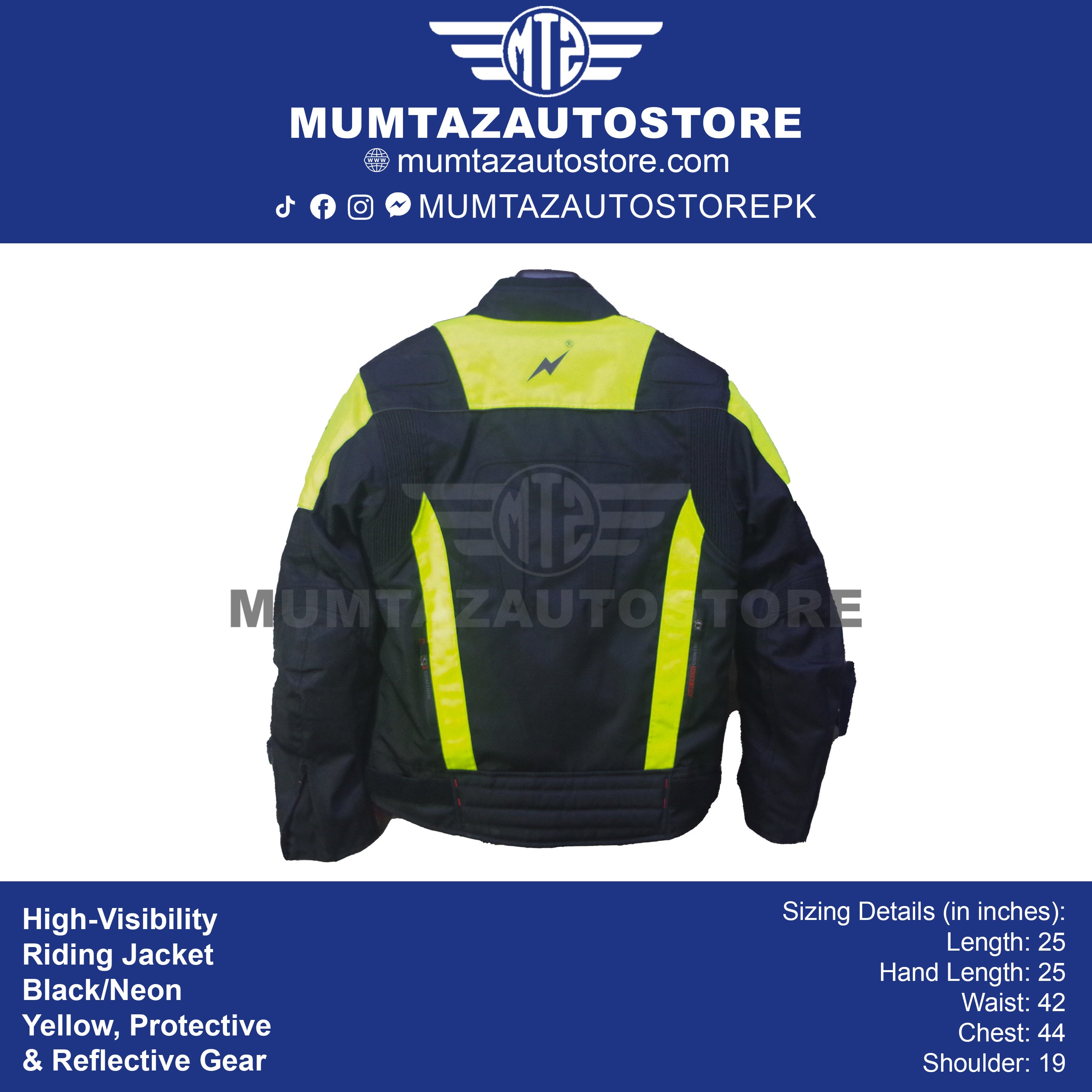 High-Visibility Waterproof Motorcycle Riding Jacket – Black/Neon Yellow, Protective & Reflective Gear