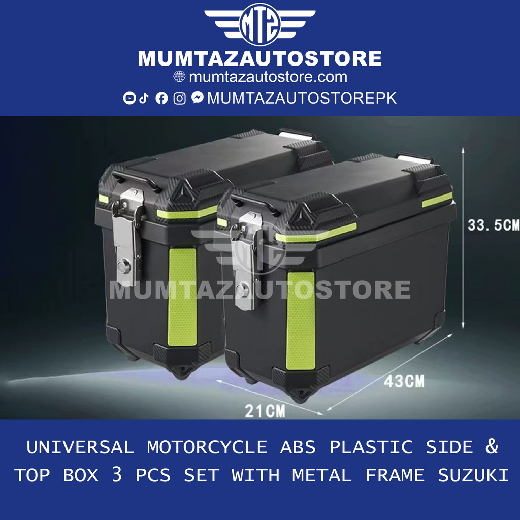 Universal Motorcycle ABS Plastic Side & Top Box Set (3 PCS) with Metal Frame