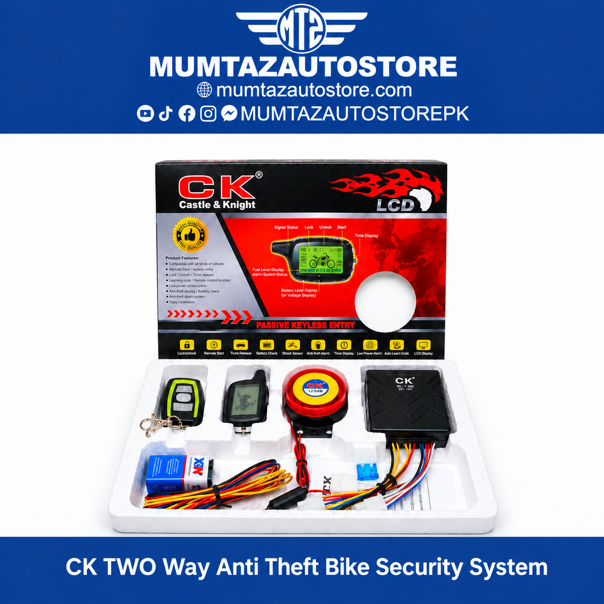 C K Two 2 Way LCD Motorcycle Alarm System