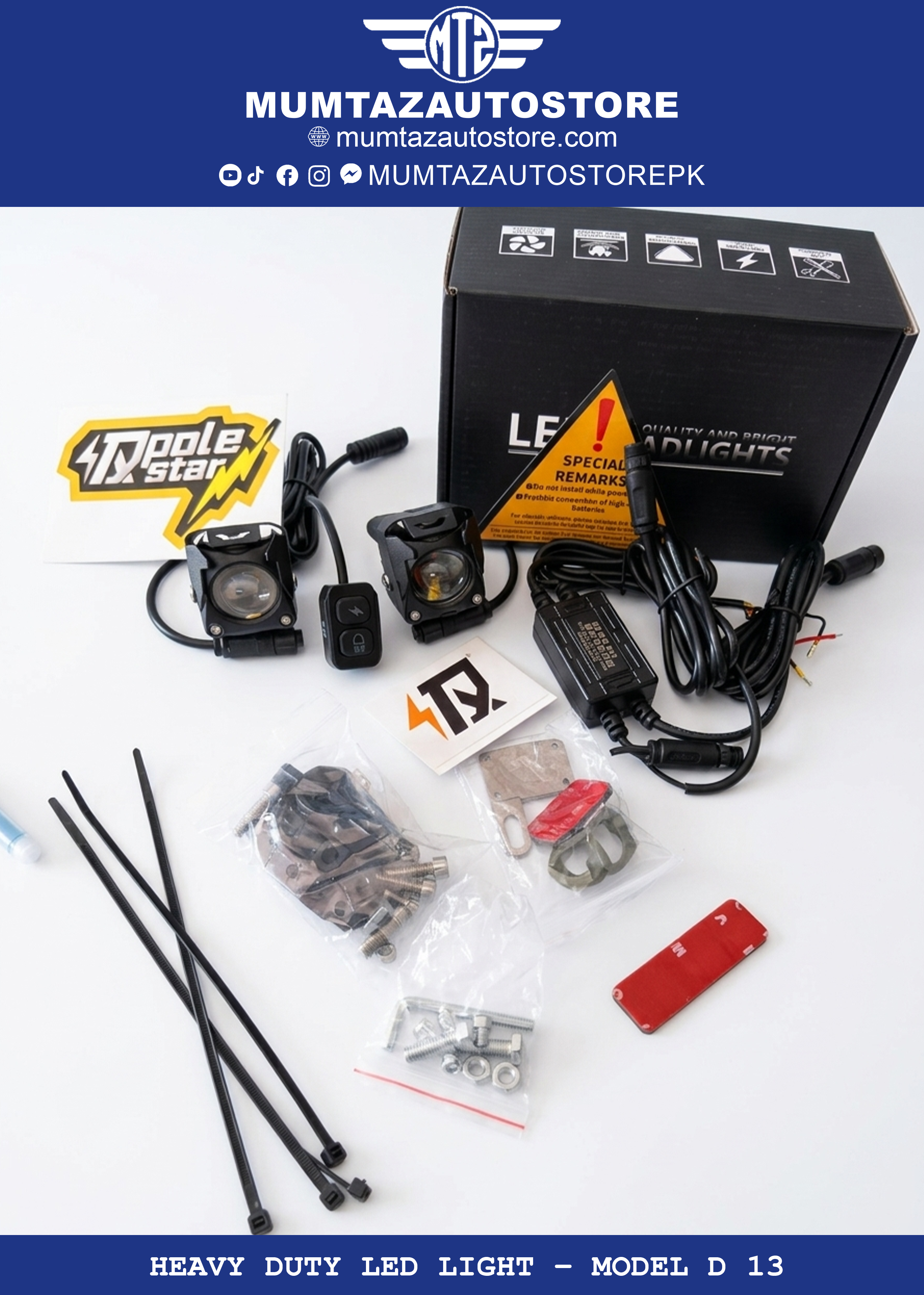 Super Bright Heavy Duty Motorcycle LED Light – Model D 13 | High Power Night Riding Spotlight