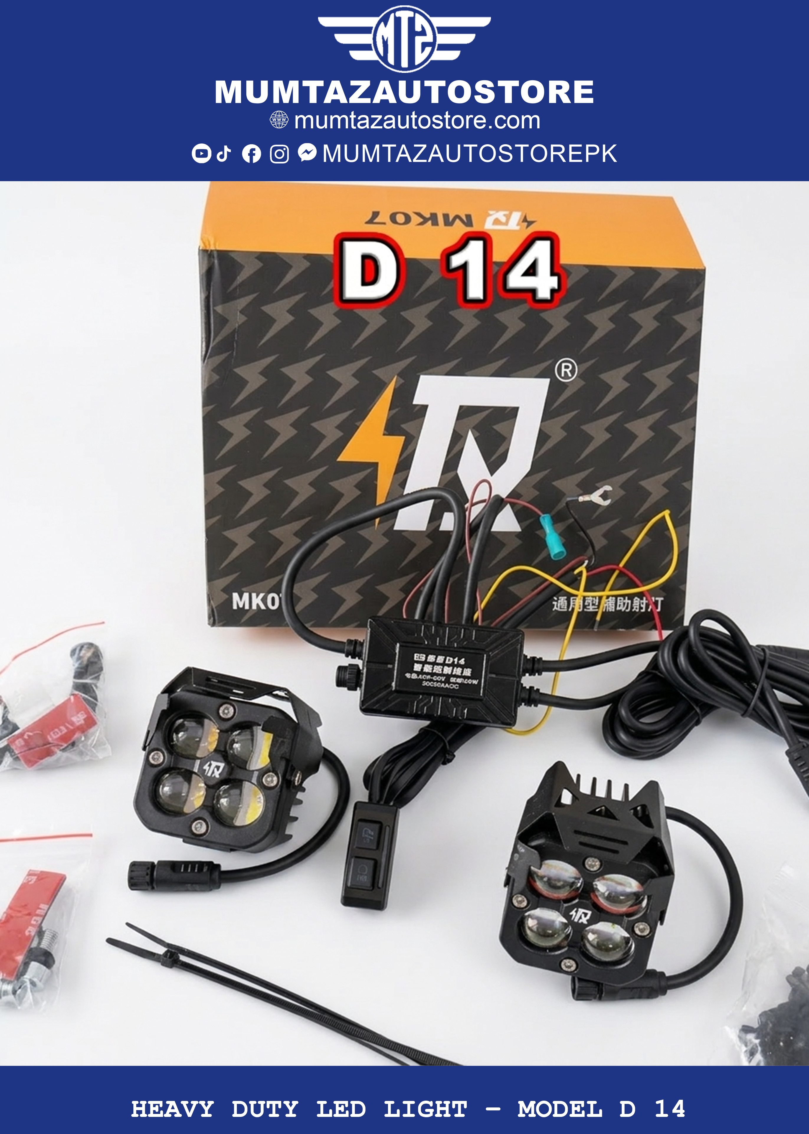 Super Bright Heavy Duty Motorcycle LED Light – Model D 14 | High Power Night Riding Spotlight