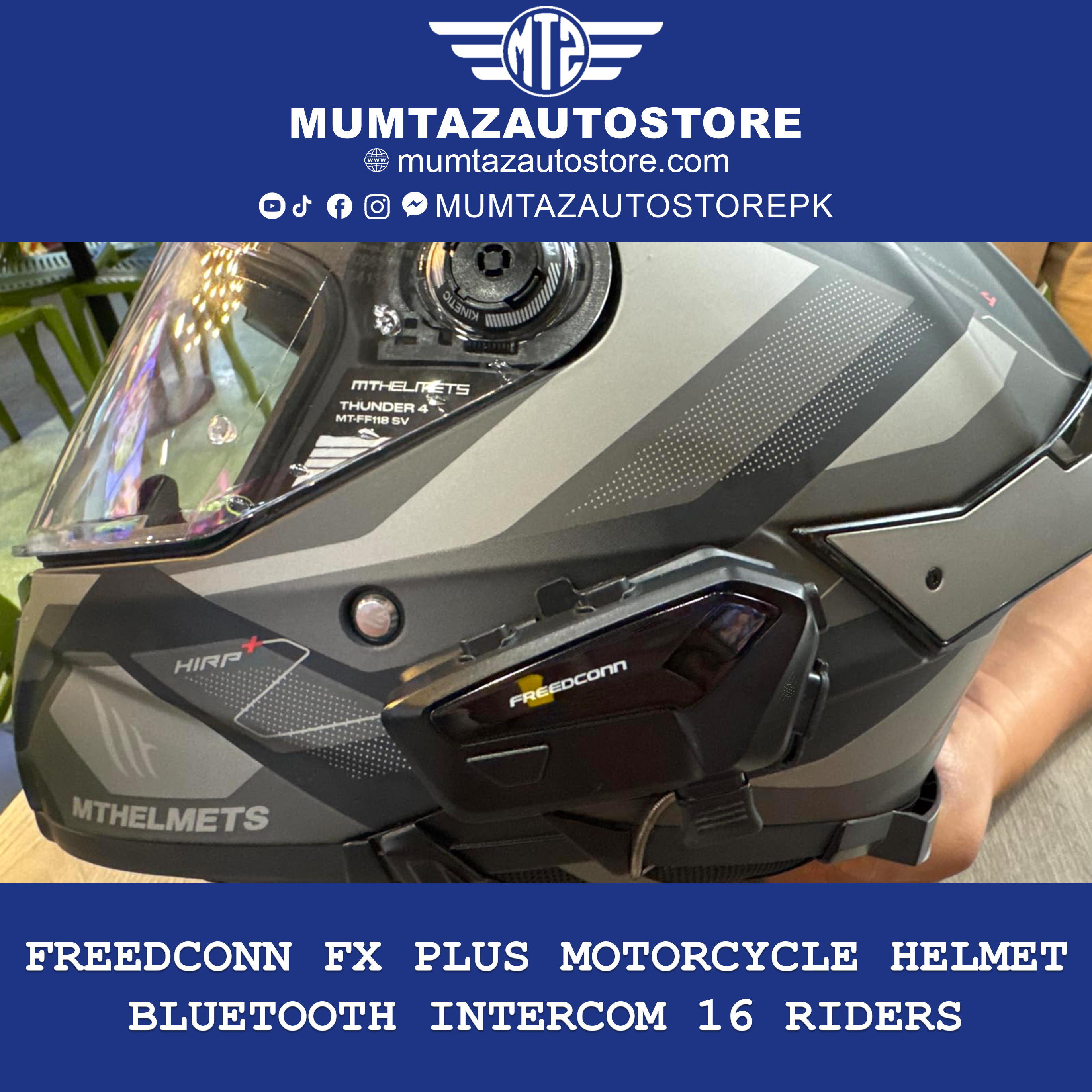 FreedConn FX Plus helmet Bluetooth headset installed on the helmet