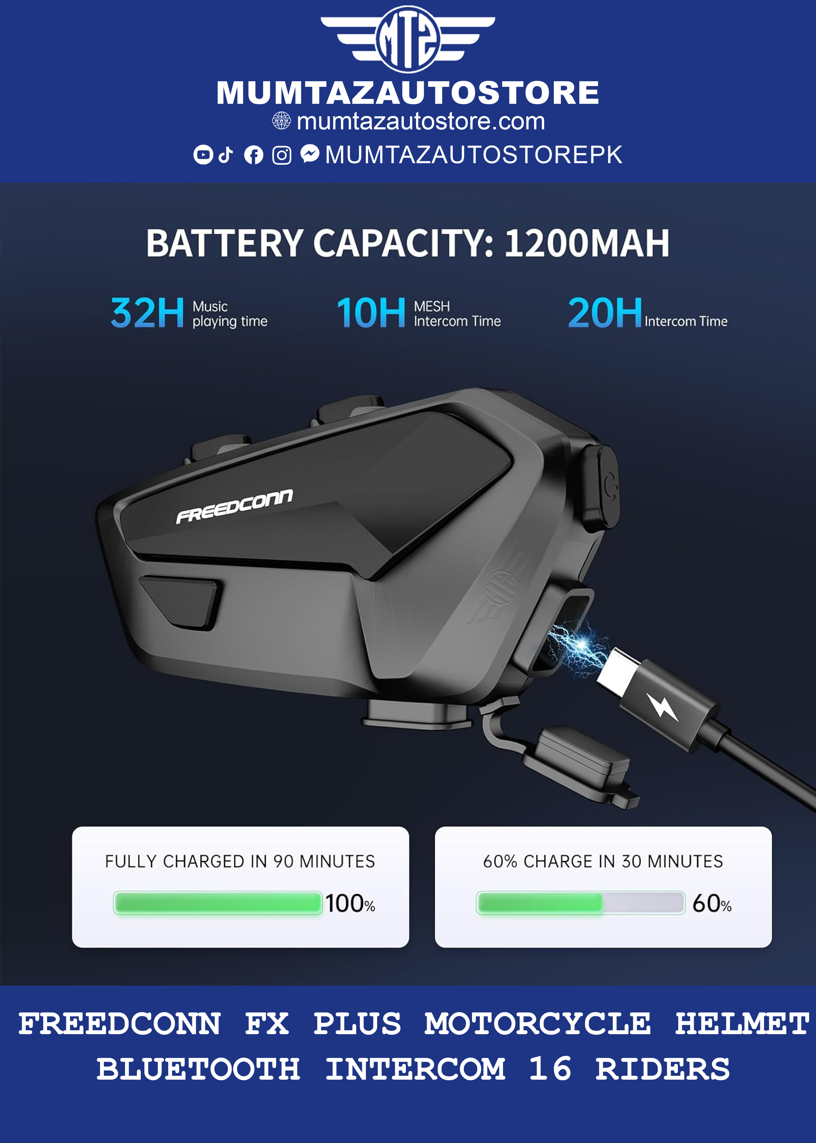 FreedConn FX Plus motorcycle headset for long-distance group riding