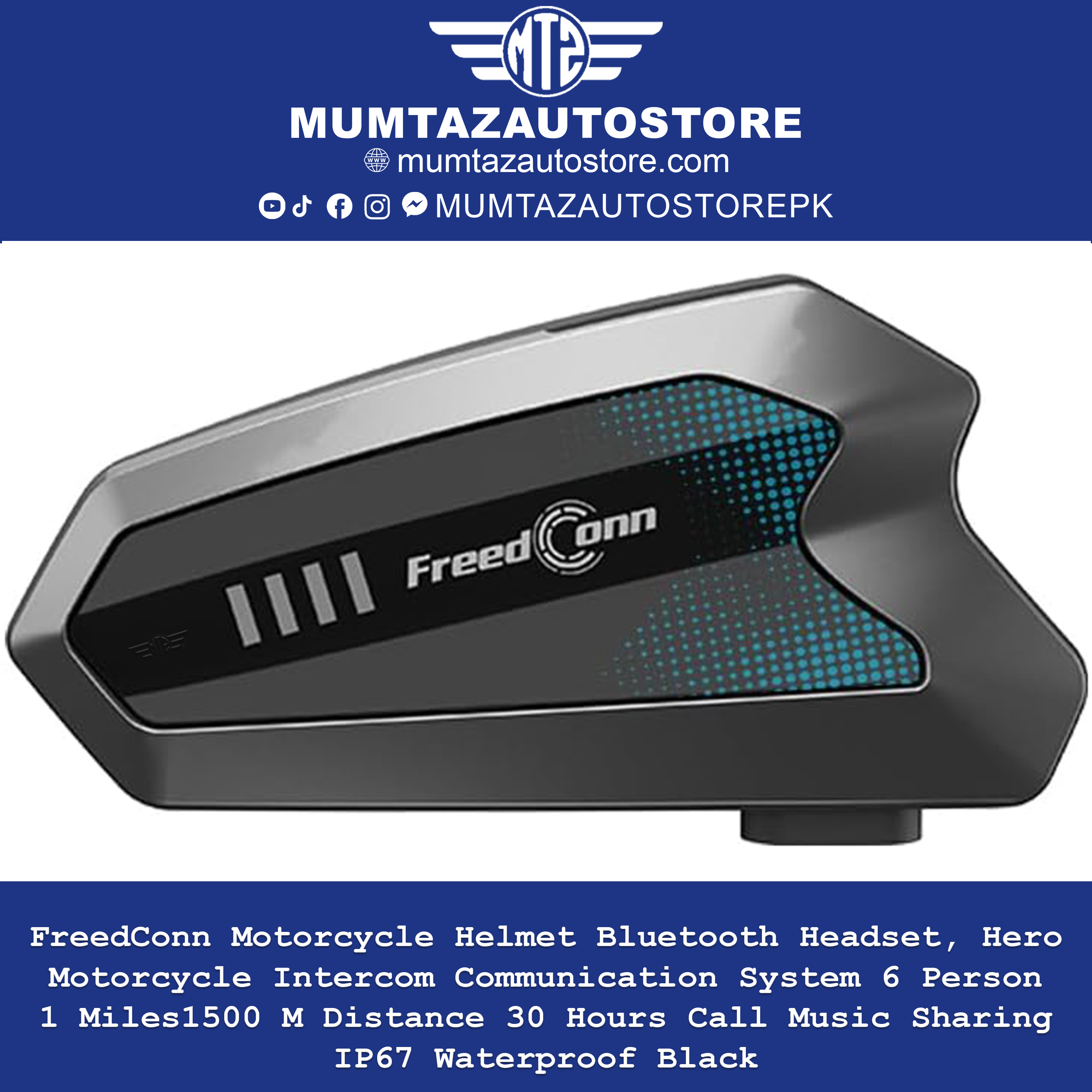 FreedConn Hero motorcycle Bluetooth headset intercom system with 6-rider support and IP67 waterproof design