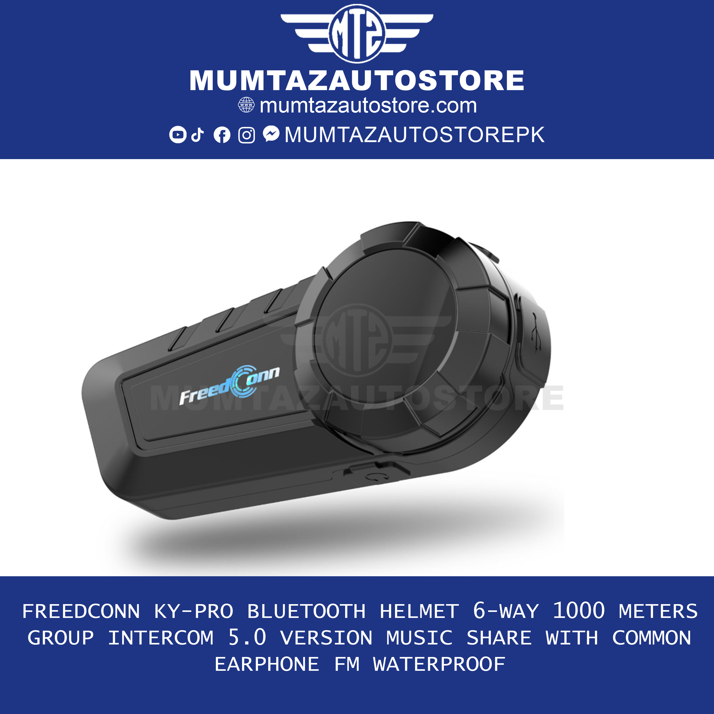 FreedConn KY-PRO Bluetooth Helmet 6-Way 1000 Meters Group Intercom 5.0 Version Music Share With Common Earphone FM Waterproof