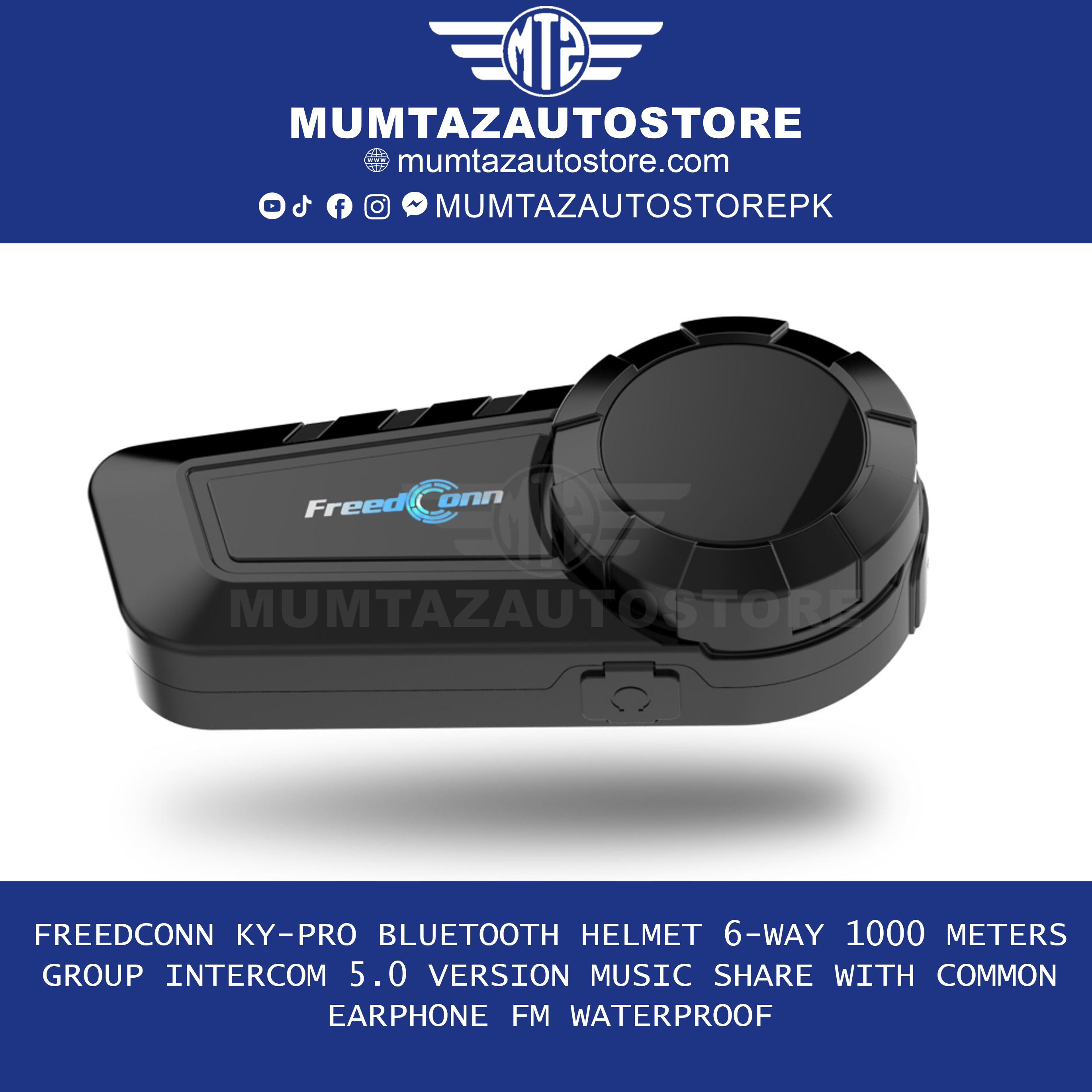 FreedConn KY-PRO Bluetooth Helmet 6-Way 1000 Meters Group Intercom 5.0 Version Music Share With Common Earphone FM Waterproof