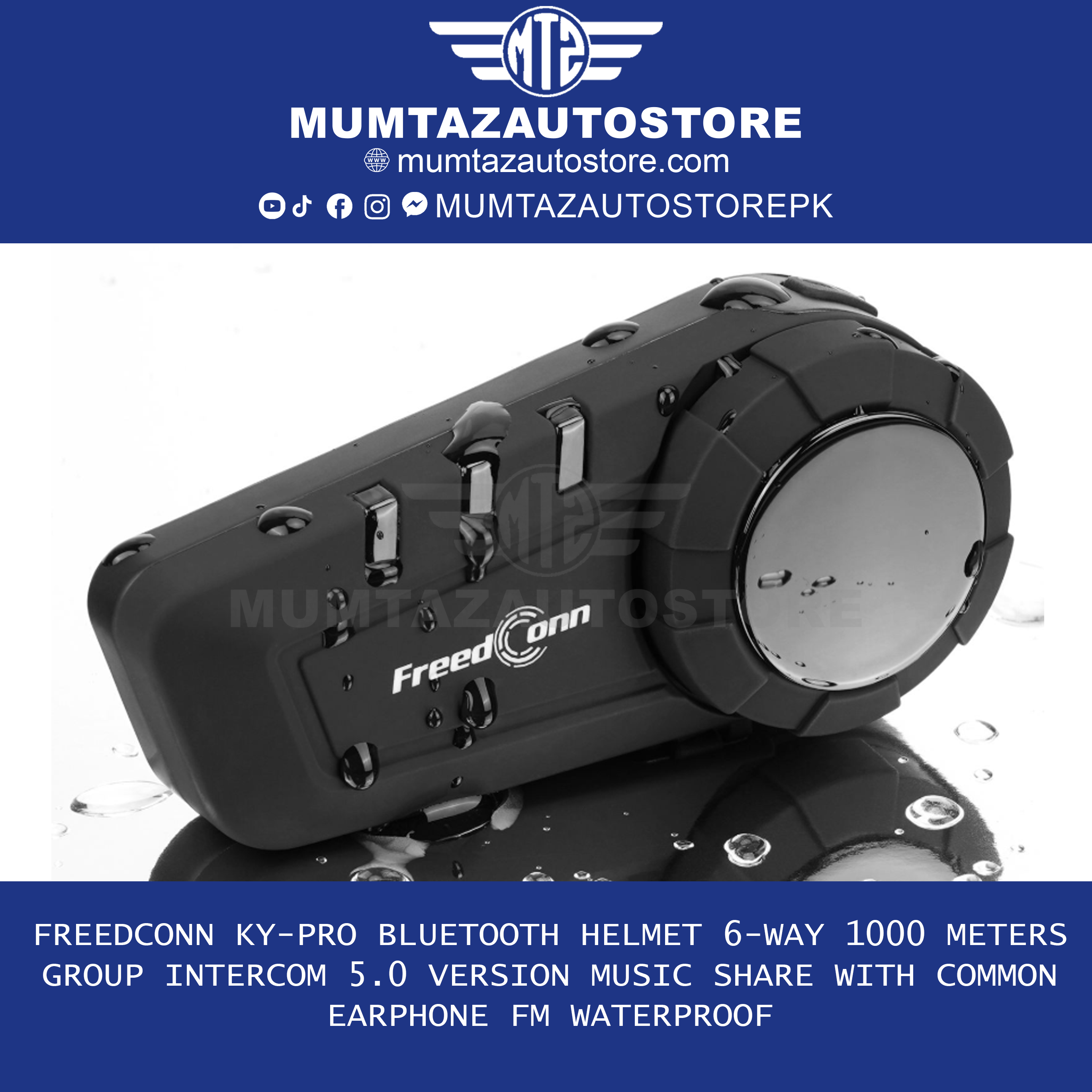 FreedConn KY-PRO Bluetooth Helmet 6-Way 1000 Meters Group Intercom 5.0 Version Music Share With Common Earphone FM Waterproof