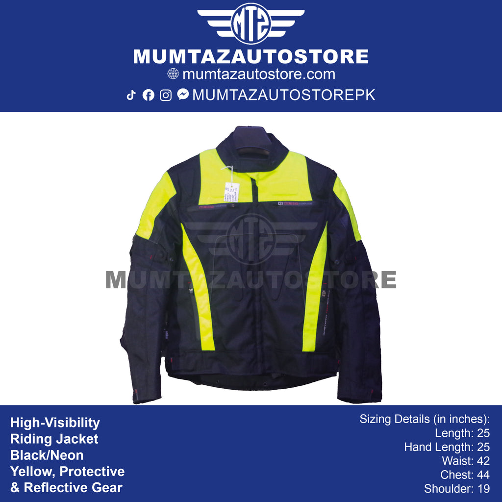 High-Visibility Waterproof Motorcycle Riding Jacket – Black/Neon Yellow, Protective & Reflective Gear