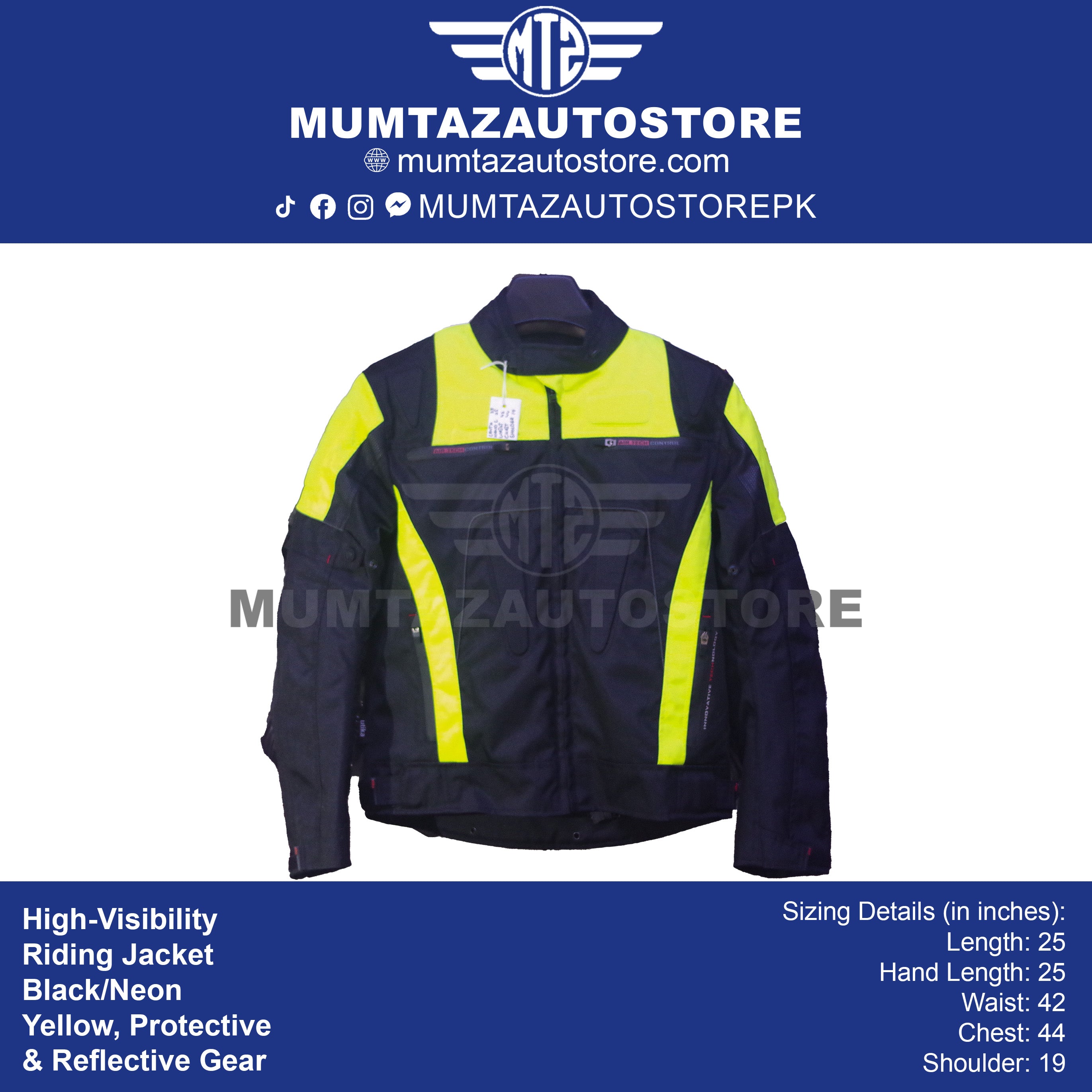 High-Visibility Waterproof Motorcycle Riding Jacket – Black/Neon Yellow, Protective & Reflective Gear