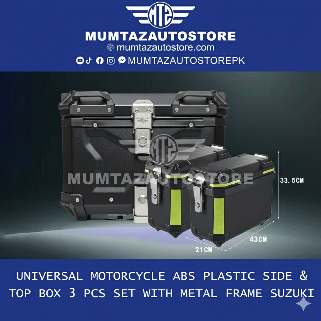 Universal Motorcycle ABS Plastic Side & Top Box Set (3 PCS) with Metal Frame