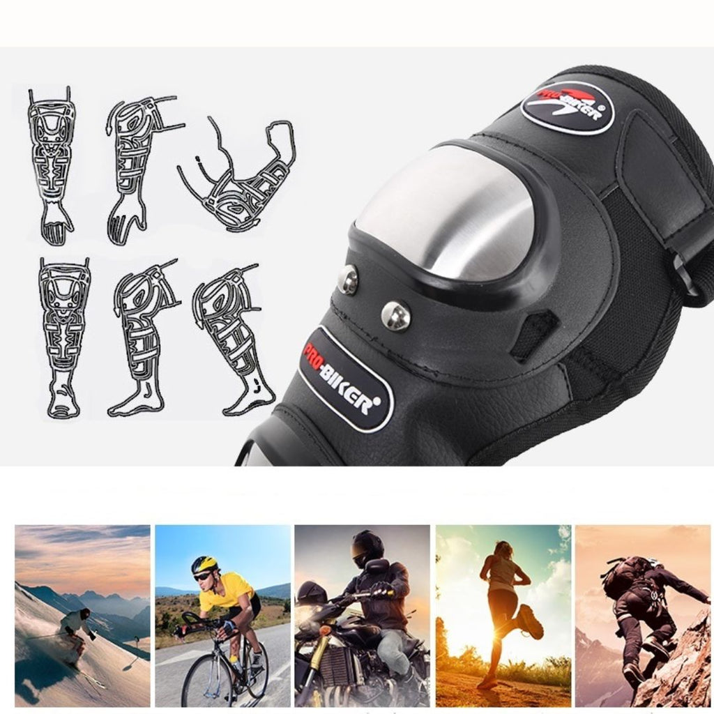 Pro-Biker HX-P15 Stainless Steel Elbow & Knee Guard Set  Adjustable Riding Gear Protectors