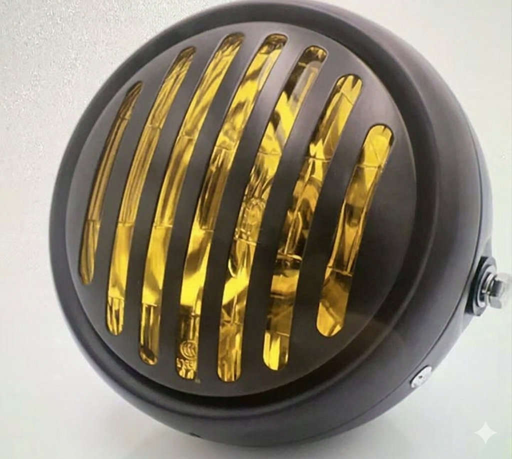 Universal Cafe Racer Headlight with Grill – Metal Body  HiLow Beam Function