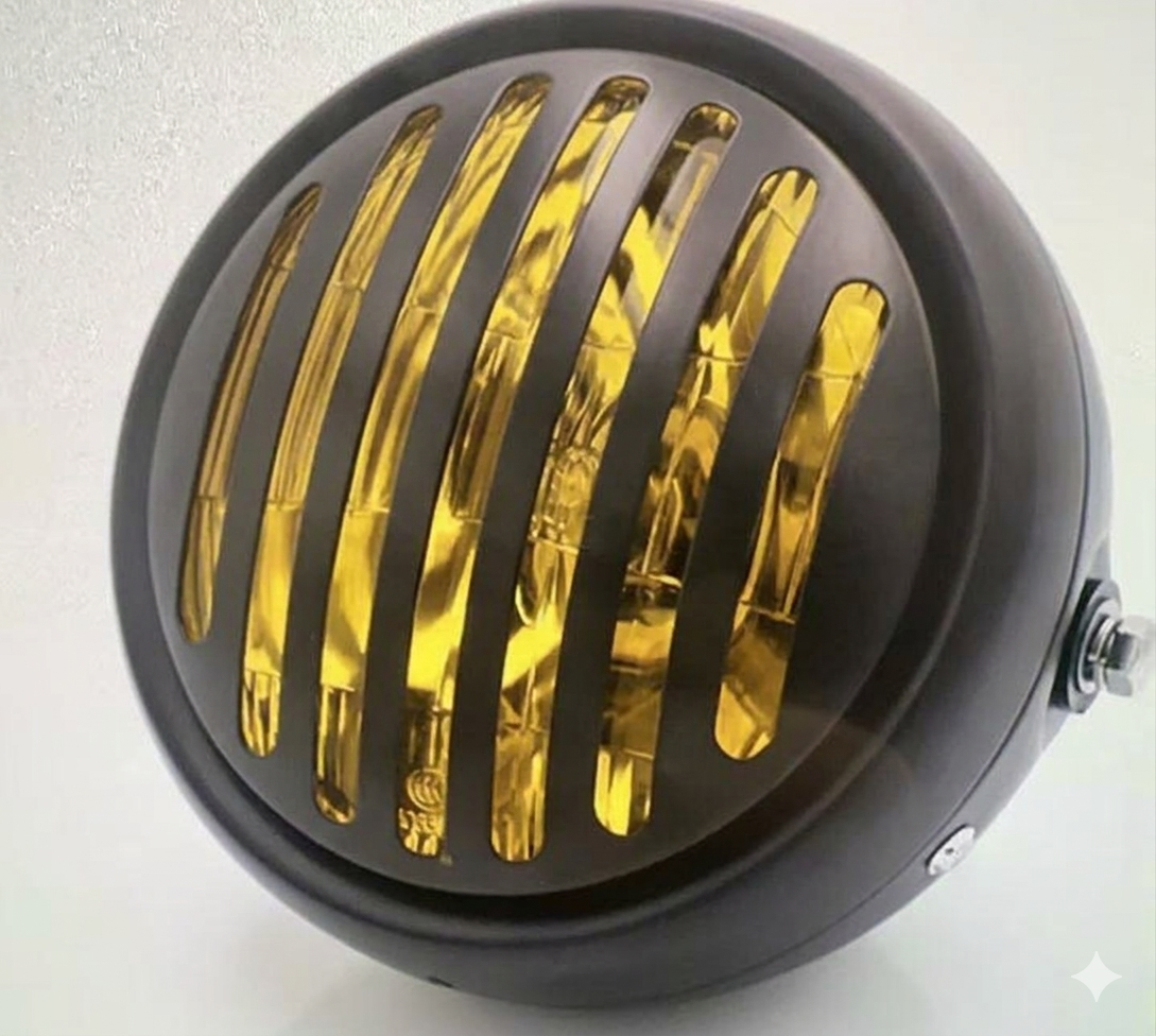 Universal Cafe Racer Headlight with Grill – Metal Body  HiLow Beam Function