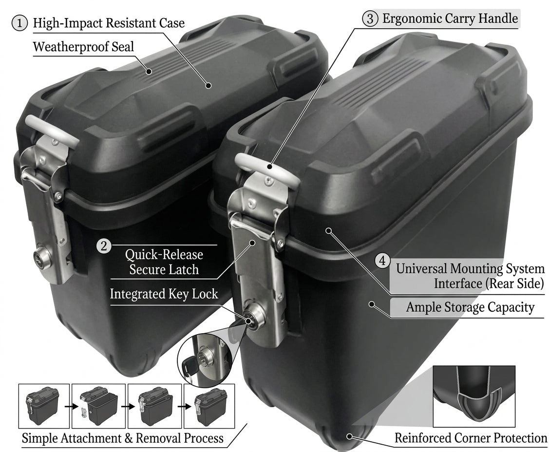 18L ABS Plastic Motorcycle Side Boxes (Pair / 2 Pcs Set) – Model TB-210