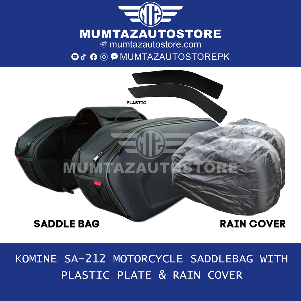 Komine SA-212 Motorcycle Saddlebag with Plastic Plate & Rain Cover