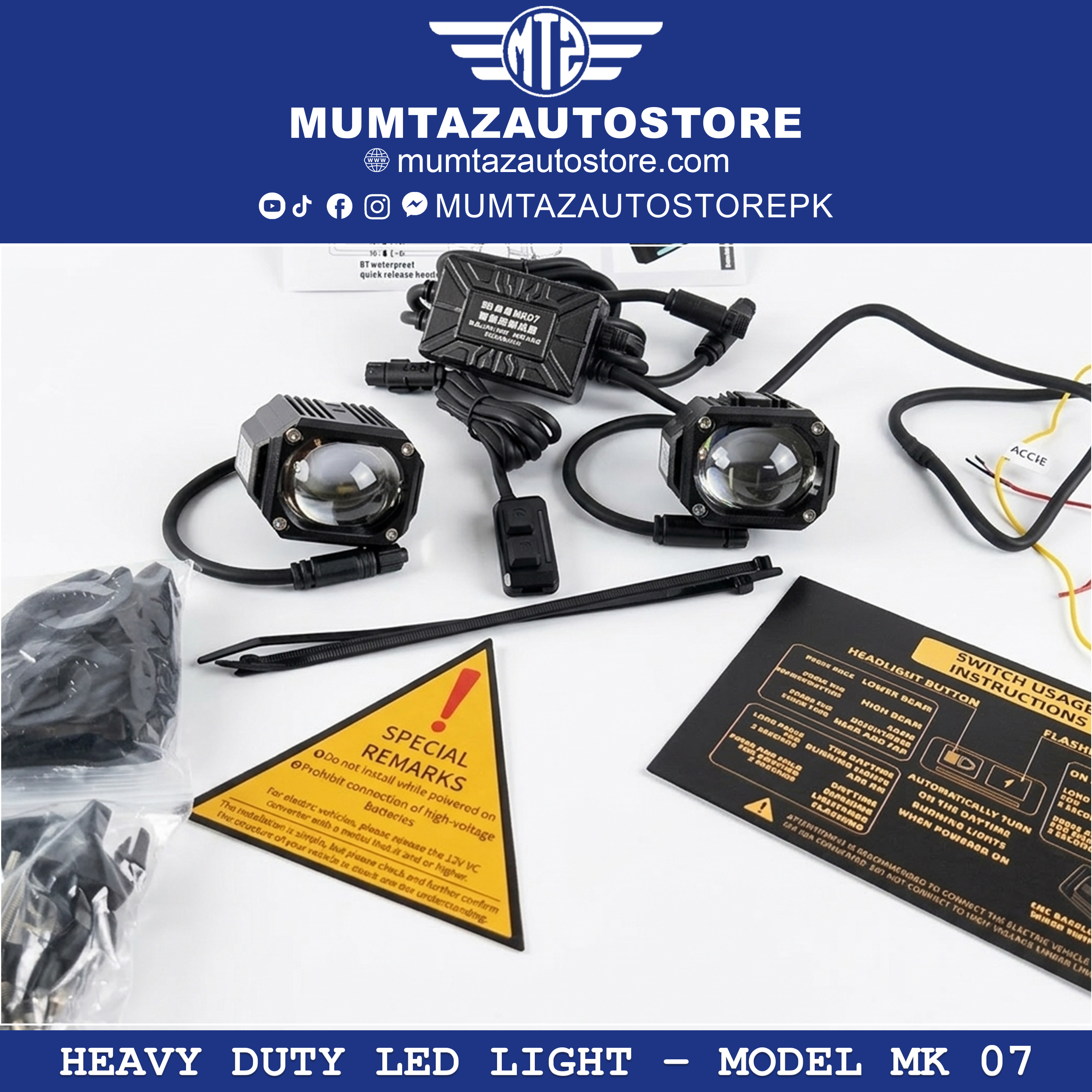 Heavy Duty Super Bright Motorcycle LED Light – Model Mk 07 | Waterproof Auxiliary Spotlight for Bikes