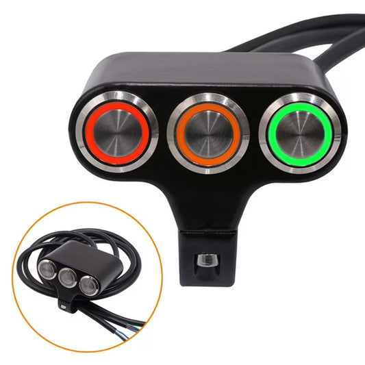 Motorcycle Handlebar 3 LED Indicator Light Switch – 25mm Adjustable Mount, Waterproof, DC12V Lock Switch
