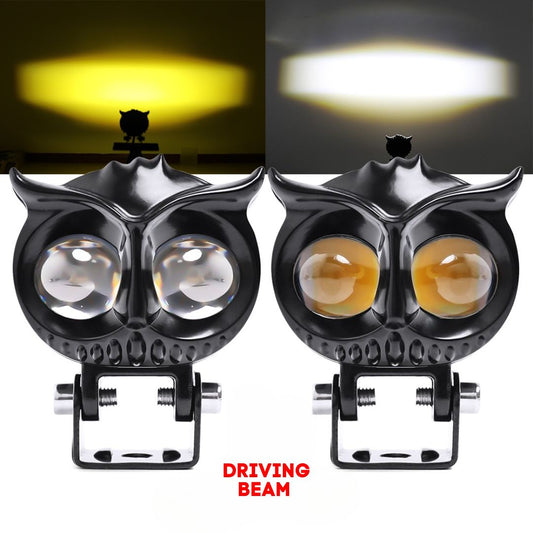 Owl Style Dual-Color LED Headlight – White & Yellow | Universal 12V-20V