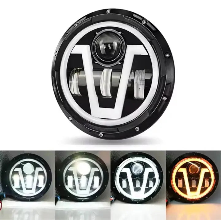 Bike LED Headlight 7 inches Round Motorcycle Headlight V Style For Café Racer, Jeeps, Yamaha, Suzuki Bikes Led Headlight