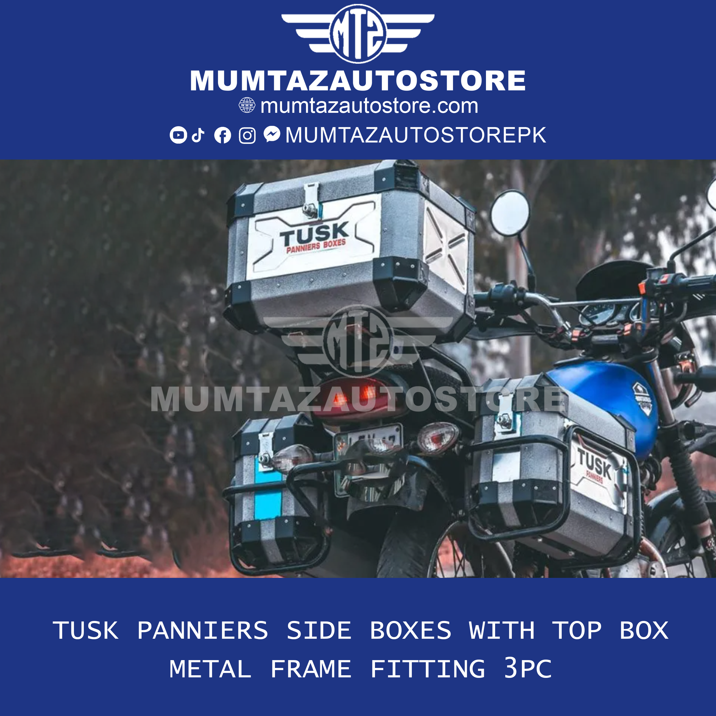 TUSK Panniers Side Boxes with Top box metal Frame Fitting 3pc
