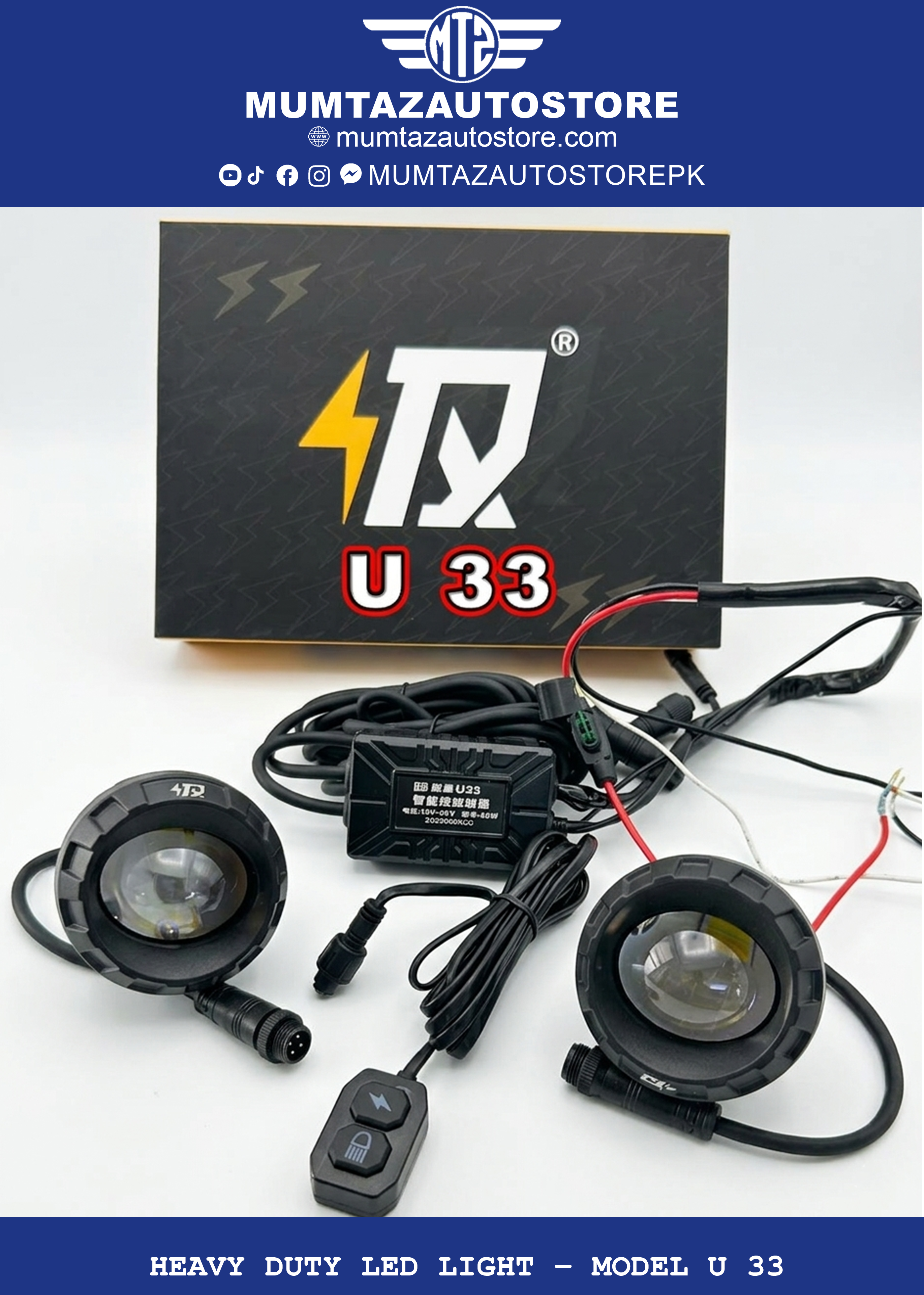 Super Bright Motorcycle LED Light U33 – Heavy Duty Waterproof Night Riding Spotlight