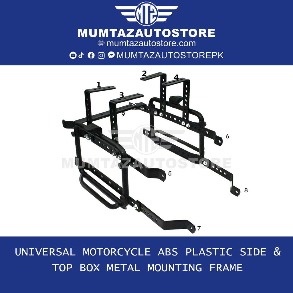 Universal Motorcycle ABS Plastic Side & Top Box Set (3 PCS) with Metal Frame