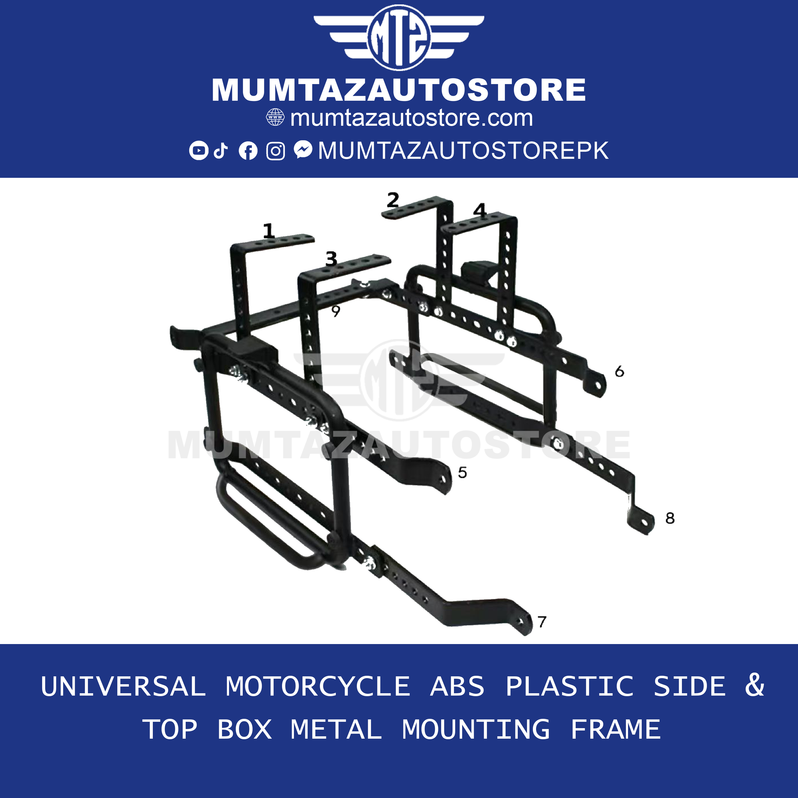 Universal Motorcycle ABS Plastic Side & Top Box Set (3 PCS) with Metal Frame