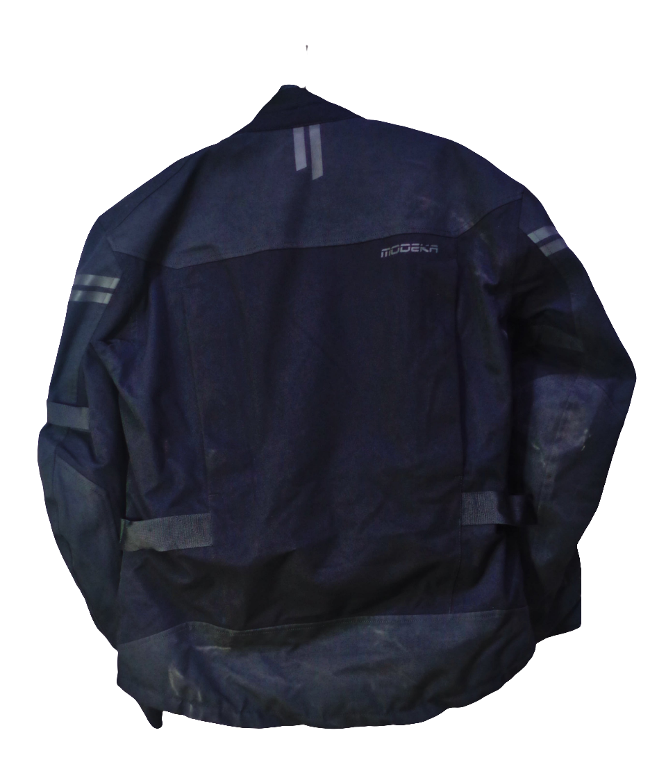 Modeka Motorcycle Riding Jacket – Black with Reflective Stripes, Protective & Adjustable"