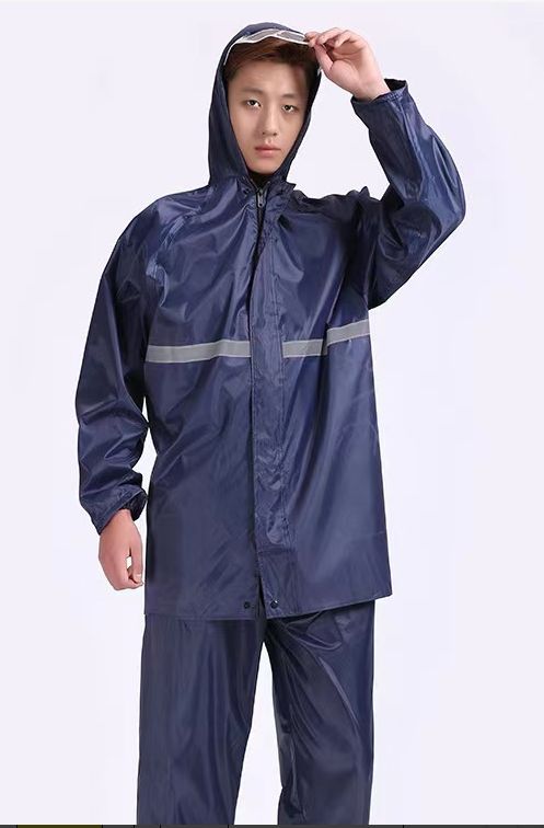 Rain suit waterproof coat reflective strips men cover hooded motorcycle