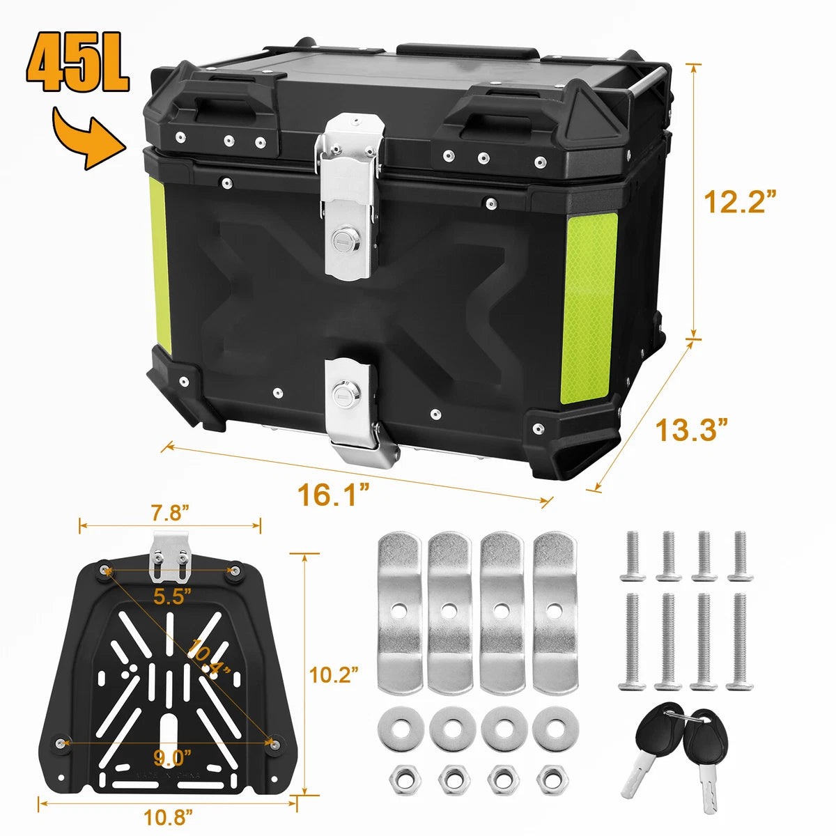 Universal Motorcycle Adventure Aluminum Top Box Black 45L Case Tail Box Luggage Fit Removeable Weather Control
