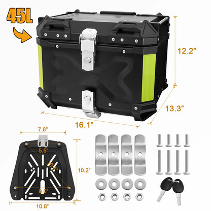Universal Motorcycle Adventure Aluminum Top Box Black 45L Case Tail Box Luggage Fit Removeable Weather Control