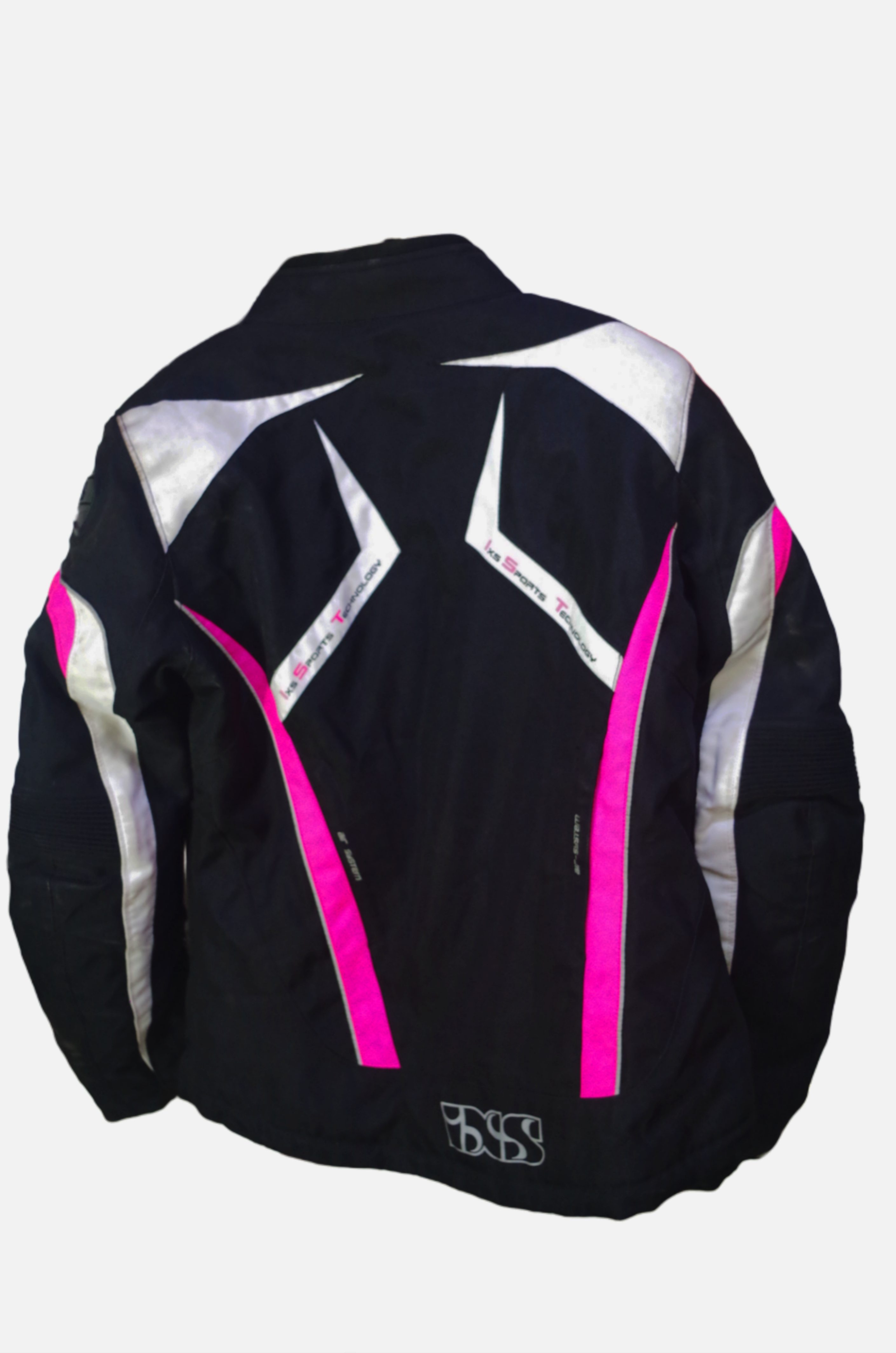 Women's Black & Pink Motorcycle Riding Jacket with White Accents - Protective Sports Textile Gear