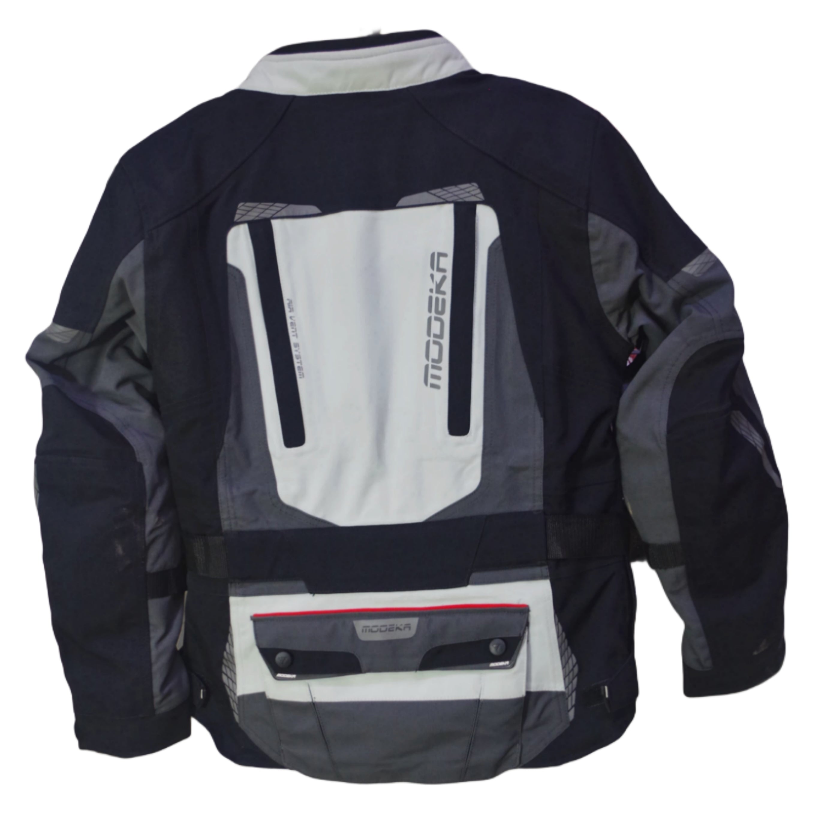 Modeka Men's Motorcycle Jacket – Multi-Color Design with Red Accents