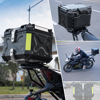 Universal Motorcycle Adventure Aluminum Top Box Black 45L Case Tail Box Luggage Fit Removeable Weather Control